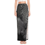 Black And White Fern Leaf Print High Slit Maxi Skirt