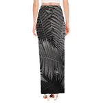 Black And White Fern Leaf Print High Slit Maxi Skirt
