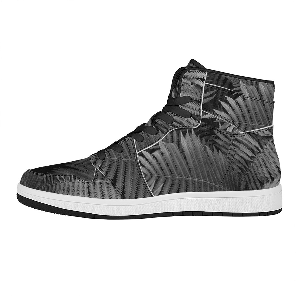 Black And White Fern Leaf Print High Top Leather Sneakers