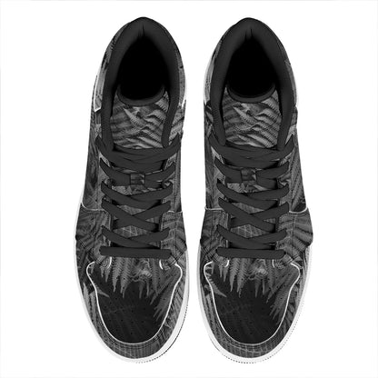 Black And White Fern Leaf Print High Top Leather Sneakers