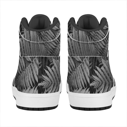 Black And White Fern Leaf Print High Top Leather Sneakers