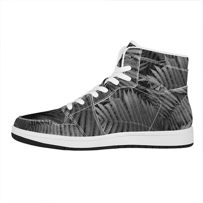 Black And White Fern Leaf Print High Top Leather Sneakers