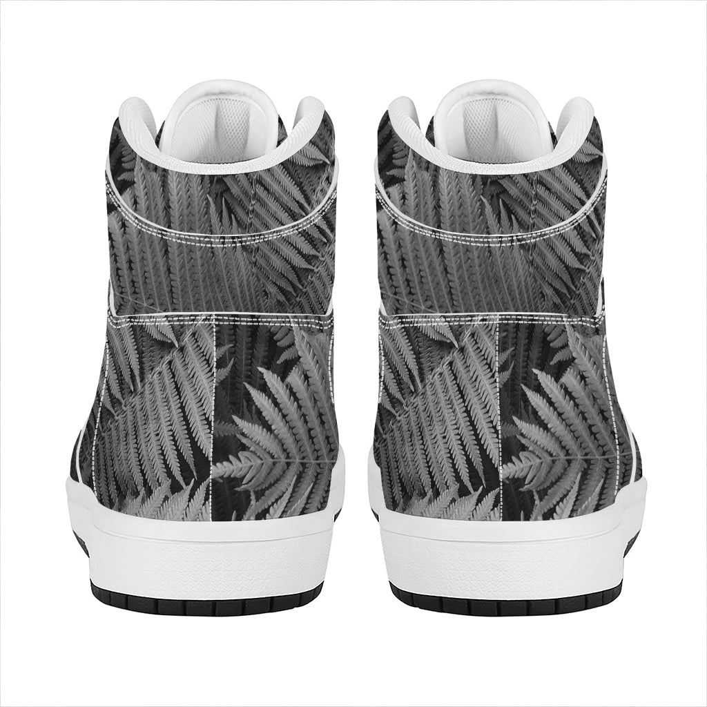 Black And White Fern Leaf Print High Top Leather Sneakers