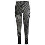 Black And White Fern Leaf Print High-Waisted Pocket Leggings