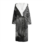Black And White Fern Leaf Print Hooded Bathrobe