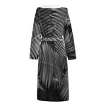 Black And White Fern Leaf Print Hooded Bathrobe