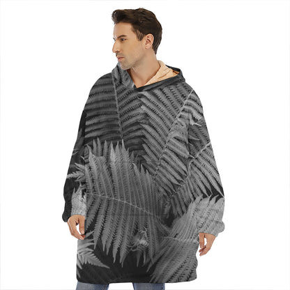Black And White Fern Leaf Print Hoodie Blanket