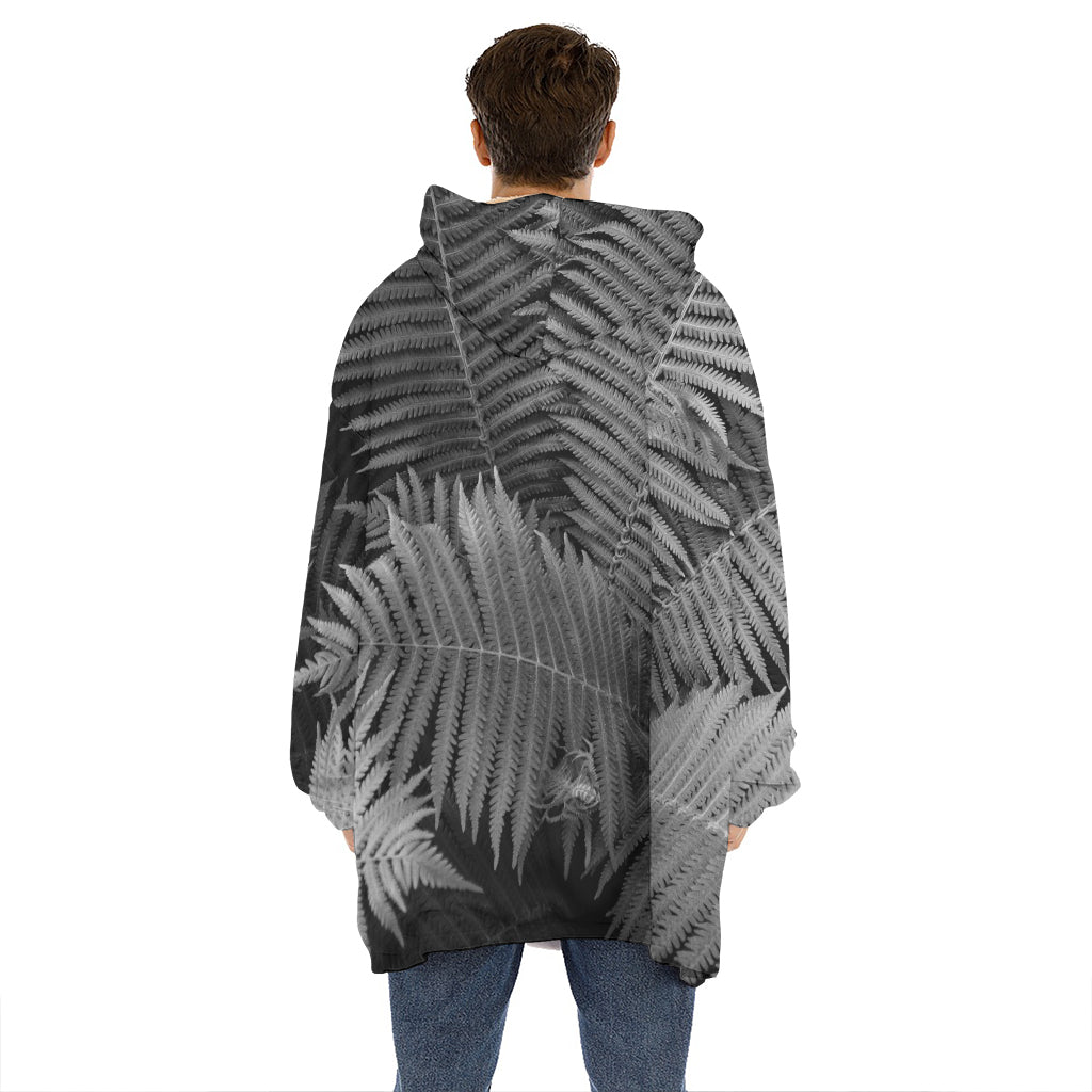Black And White Fern Leaf Print Hoodie Blanket
