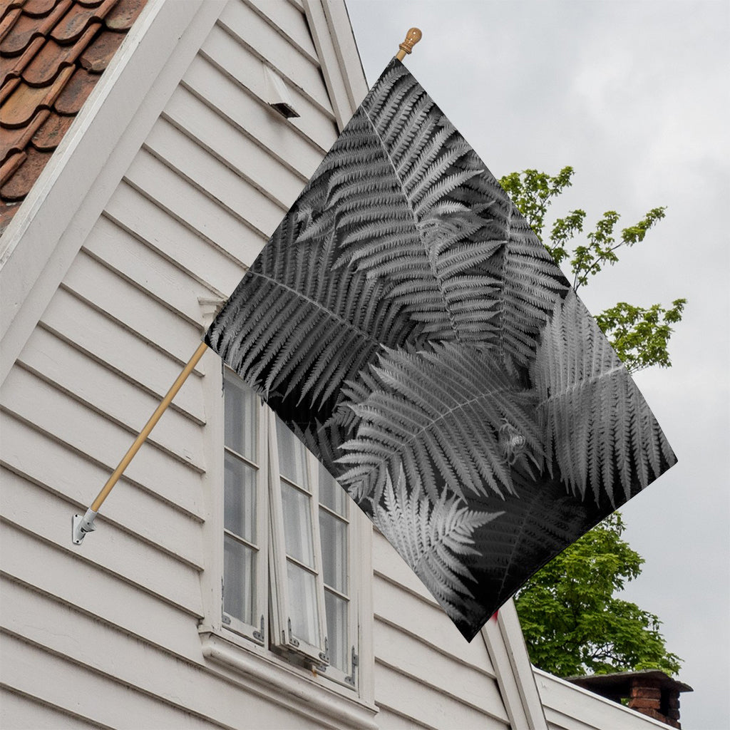 Black And White Fern Leaf Print House Flag