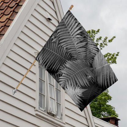 Black And White Fern Leaf Print House Flag