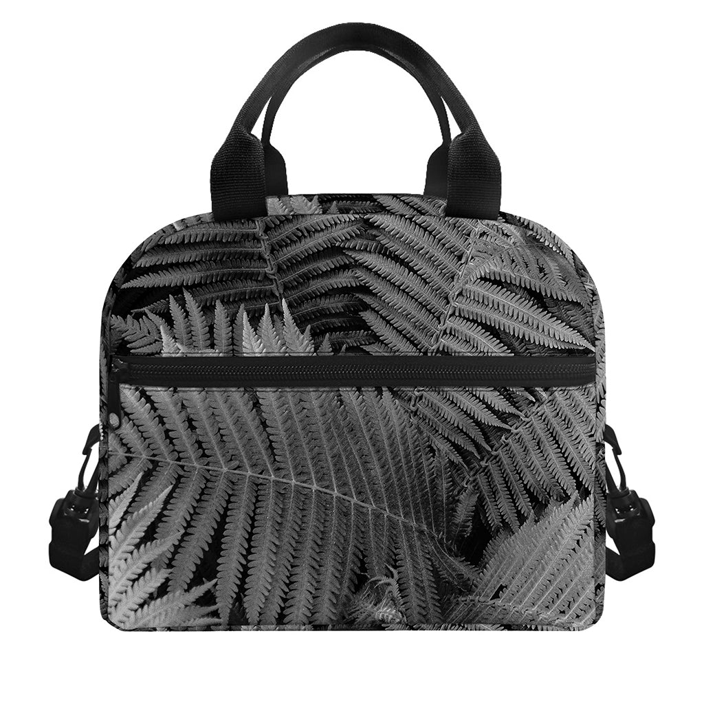 Black And White Fern Leaf Print Insulated Lunch Bag