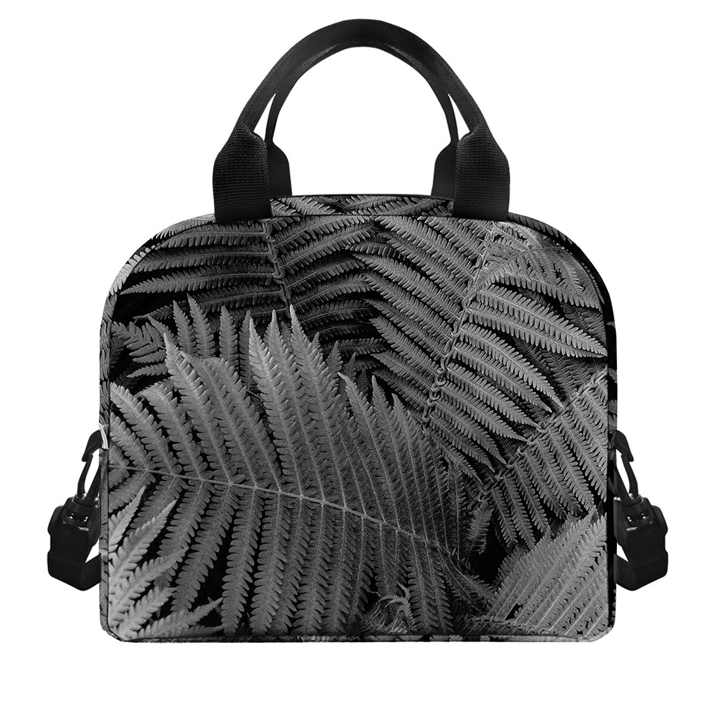 Black And White Fern Leaf Print Insulated Lunch Bag