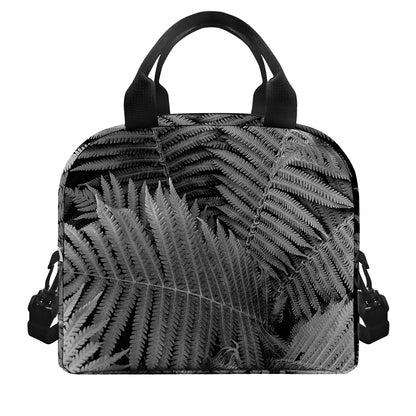 Black And White Fern Leaf Print Insulated Lunch Bag
