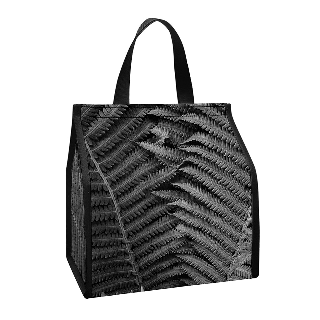Black And White Fern Leaf Print Insulated Lunch Tote