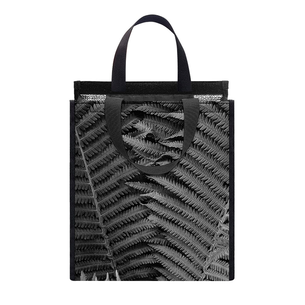 Black And White Fern Leaf Print Insulated Lunch Tote