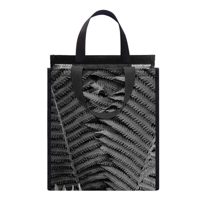 Black And White Fern Leaf Print Insulated Lunch Tote