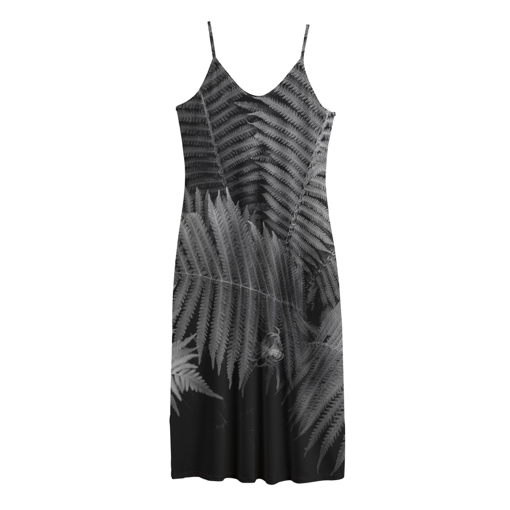 Black And White Fern Leaf Print Jersey Midi Cami Dress