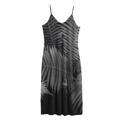 Black And White Fern Leaf Print Jersey Midi Cami Dress