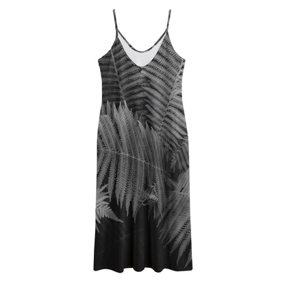 Black And White Fern Leaf Print Jersey Midi Cami Dress