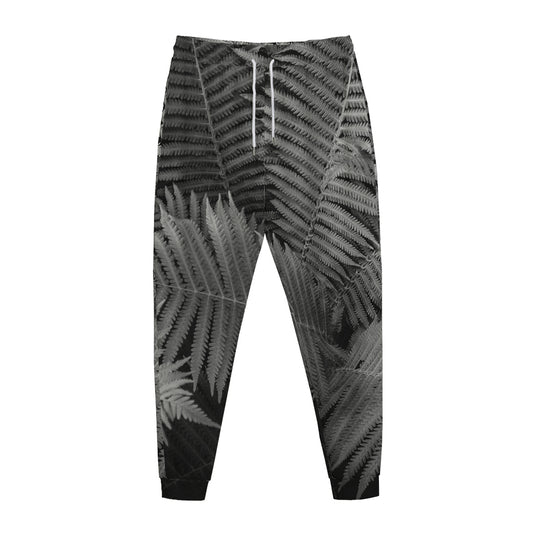 Black And White Fern Leaf Print Jogger Pants