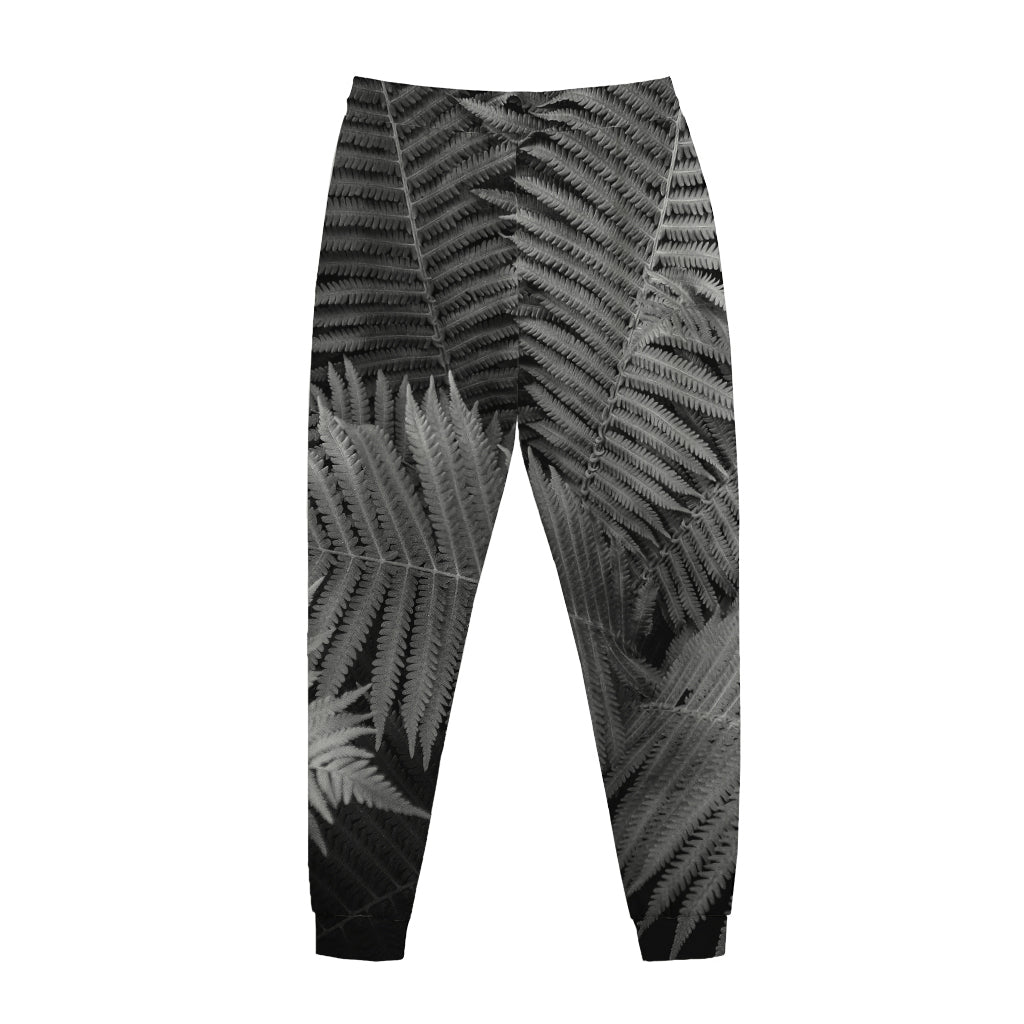 Black And White Fern Leaf Print Jogger Pants