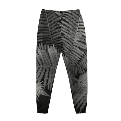 Black And White Fern Leaf Print Jogger Pants