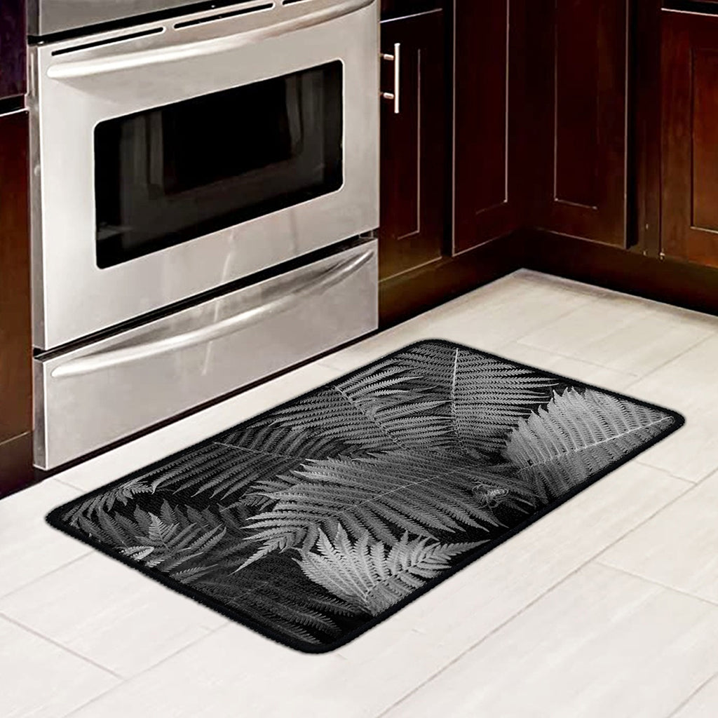 Black And White Fern Leaf Print Kitchen Mat