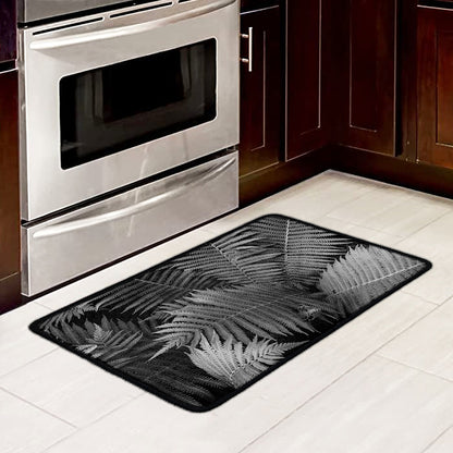 Black And White Fern Leaf Print Kitchen Mat