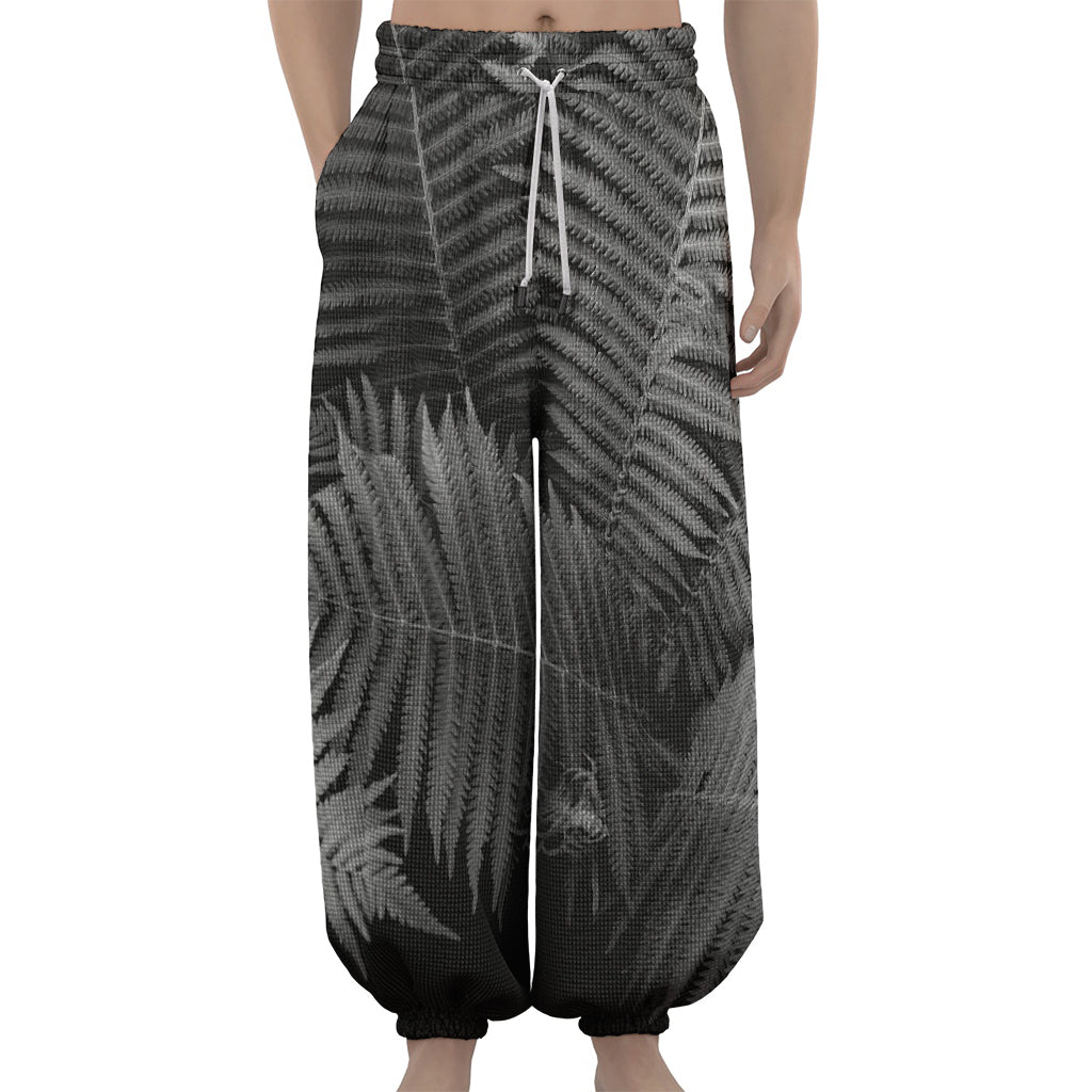 Black And White Fern Leaf Print Lantern Pants