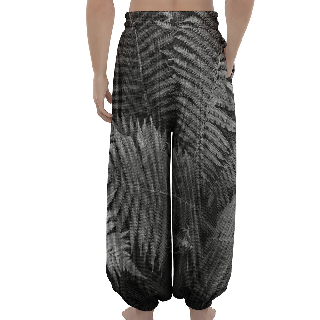 Black And White Fern Leaf Print Lantern Pants