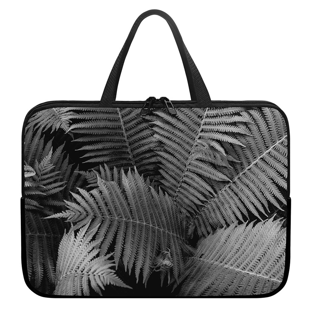 Black And White Fern Leaf Print Laptop Sleeve With Handle