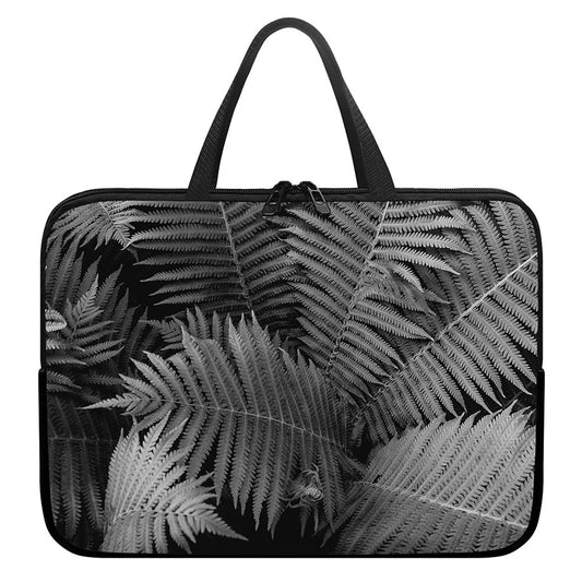 Black And White Fern Leaf Print Laptop Sleeve With Handle