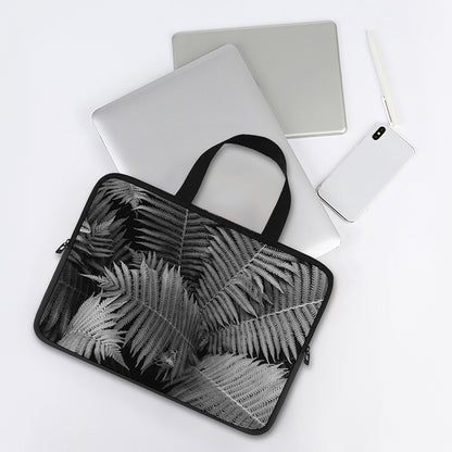 Black And White Fern Leaf Print Laptop Sleeve With Handle