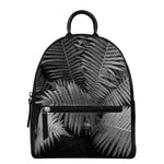 Black And White Fern Leaf Print Leather Backpack