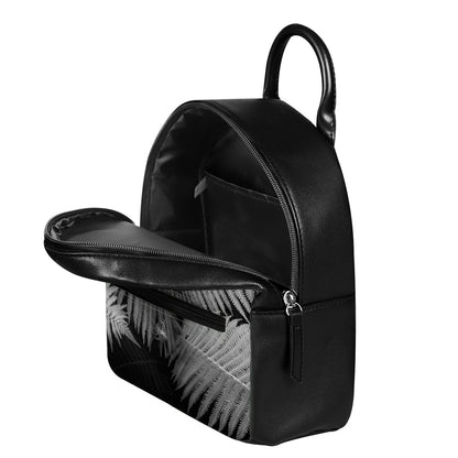 Black And White Fern Leaf Print Leather Backpack