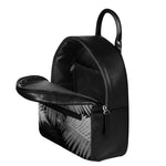 Black And White Fern Leaf Print Leather Backpack