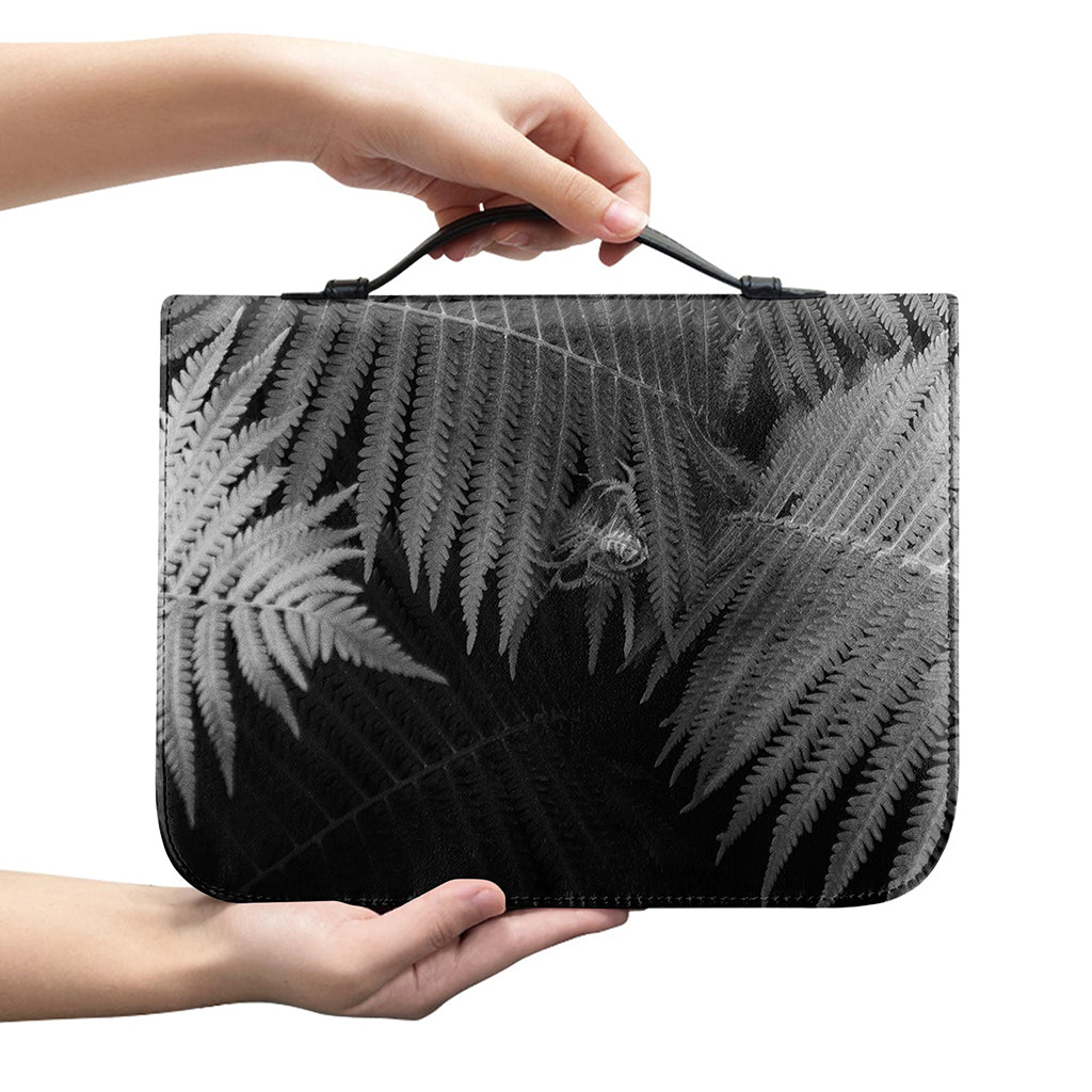 Black And White Fern Leaf Print Leather Bible Cover