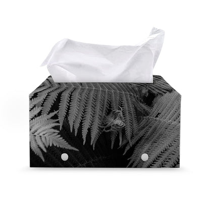 Black And White Fern Leaf Print Leather Tissue Box Cover