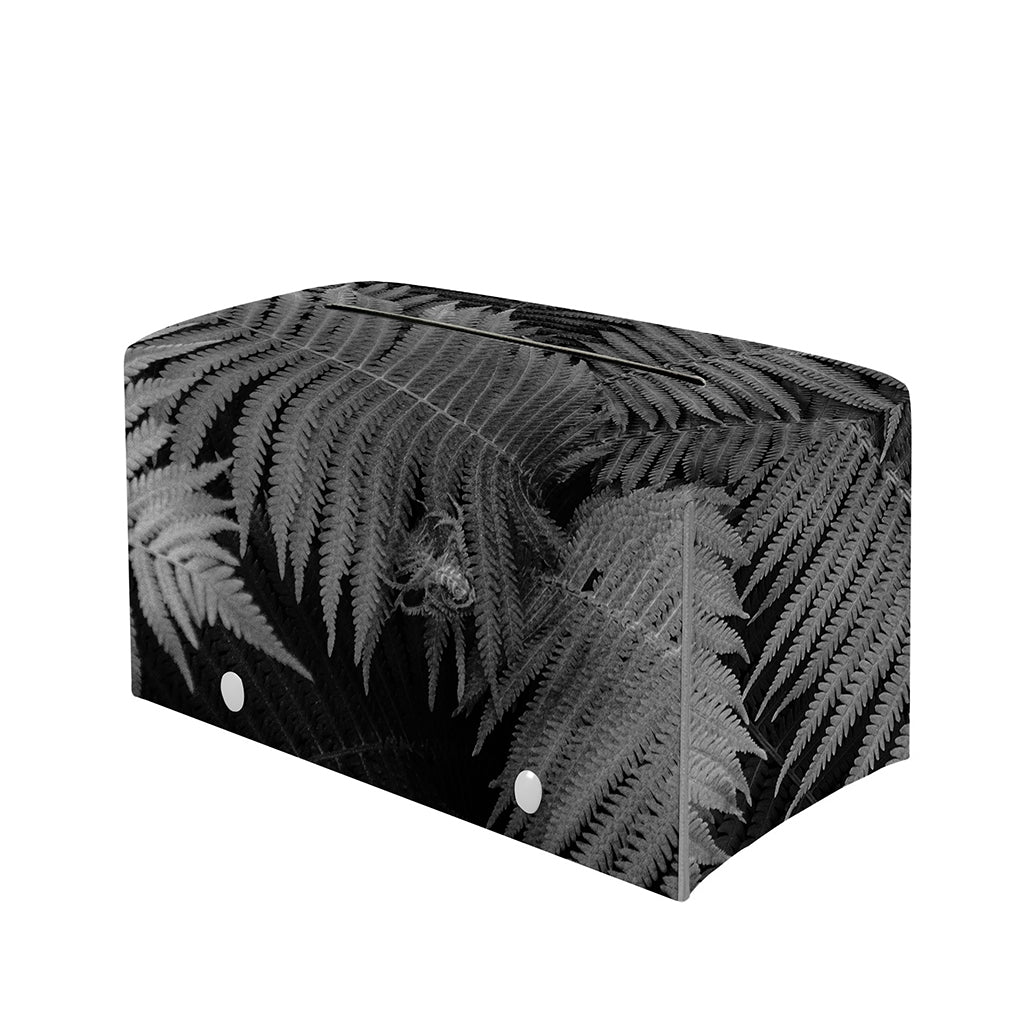 Black And White Fern Leaf Print Leather Tissue Box Cover