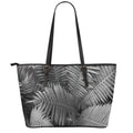 Black And White Fern Leaf Print Leather Tote Bag With Zipper