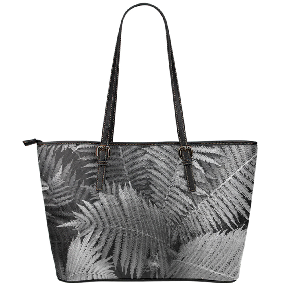 Black And White Fern Leaf Print Leather Tote Bag