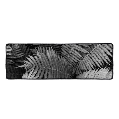 Black And White Fern Leaf Print Long Kitchen Mat