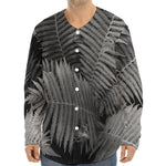 Black And White Fern Leaf Print Long Sleeve Baseball Jersey