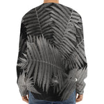 Black And White Fern Leaf Print Long Sleeve Baseball Jersey