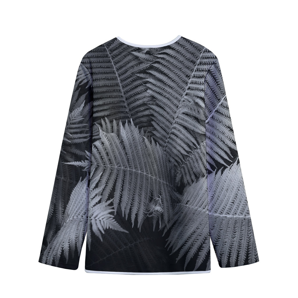 Black And White Fern Leaf Print Long Sleeve Short Coat