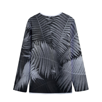 Black And White Fern Leaf Print Long Sleeve Short Coat