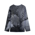 Black And White Fern Leaf Print Long Sleeve Short Coat