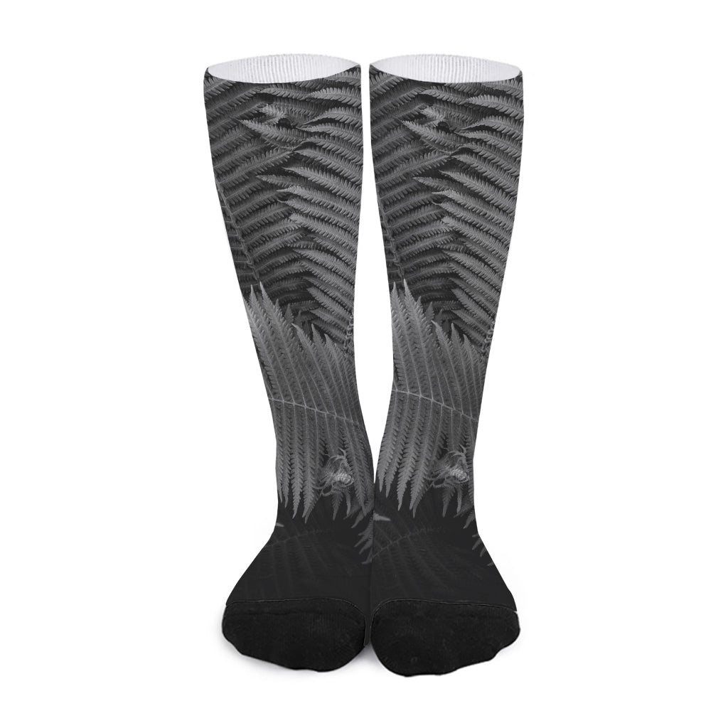 Black And White Fern Leaf Print Long Socks