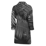 Black And White Fern Leaf Print Men's Bathrobe