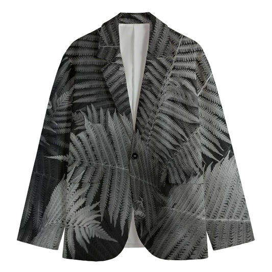 Black And White Fern Leaf Print Men's Blazer